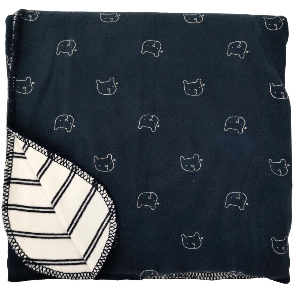 Baby Gap 2014 Navy Blue Galaxy Cotton Reversible Bear Face Blanket Lovey Stripe